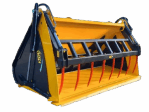 Voederverdeelbak voor wiellader met uitkuilsysteem